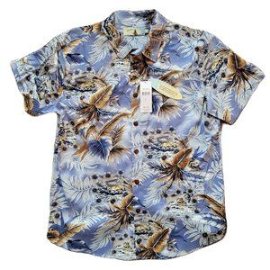 High Surf Blue & Beige Hawaiian Short Sleeve Shirt Men's Size Large